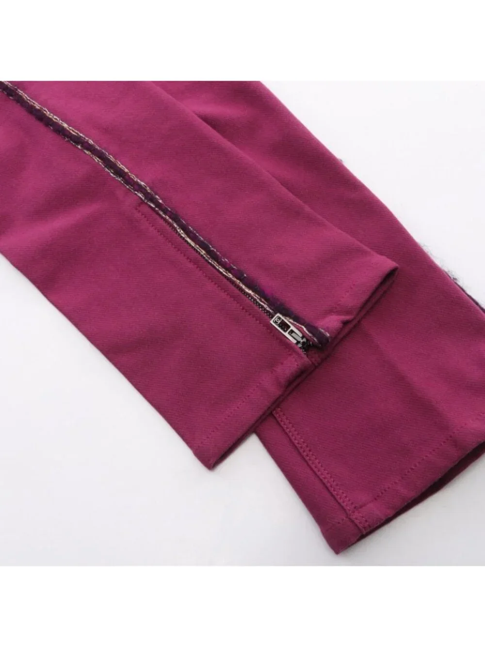 Chanel Pants CC Logo Button Tweed Trim Skinny Cotton